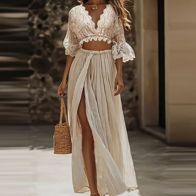 V Vintage Fashion - Ensemble 2 pièces élégant pour femme
