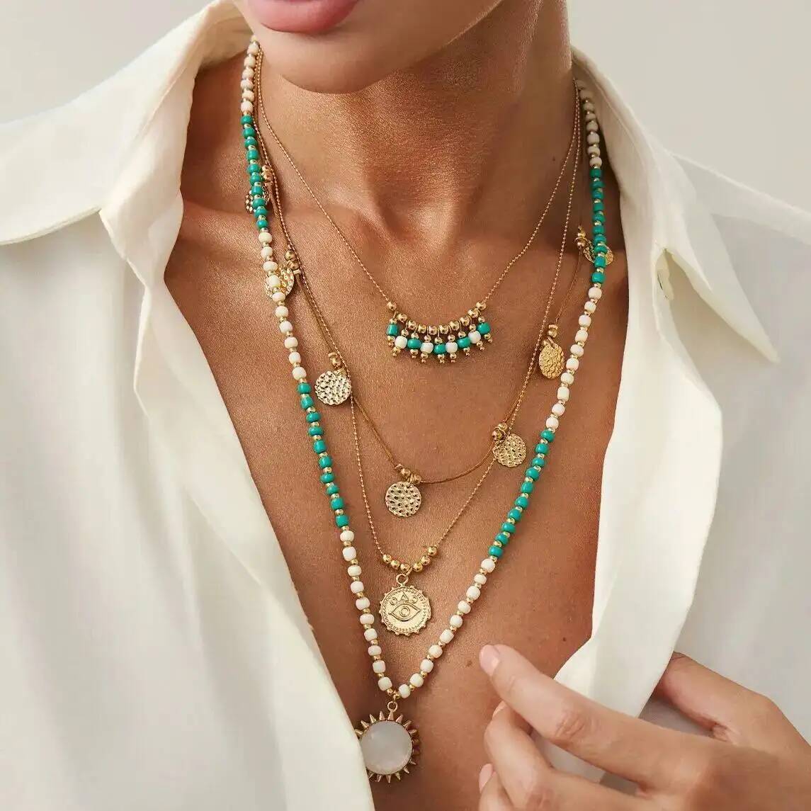 Z Vintage Fashion - IngeSight.Z 2 pièces/ensemble Boho ethnique vert