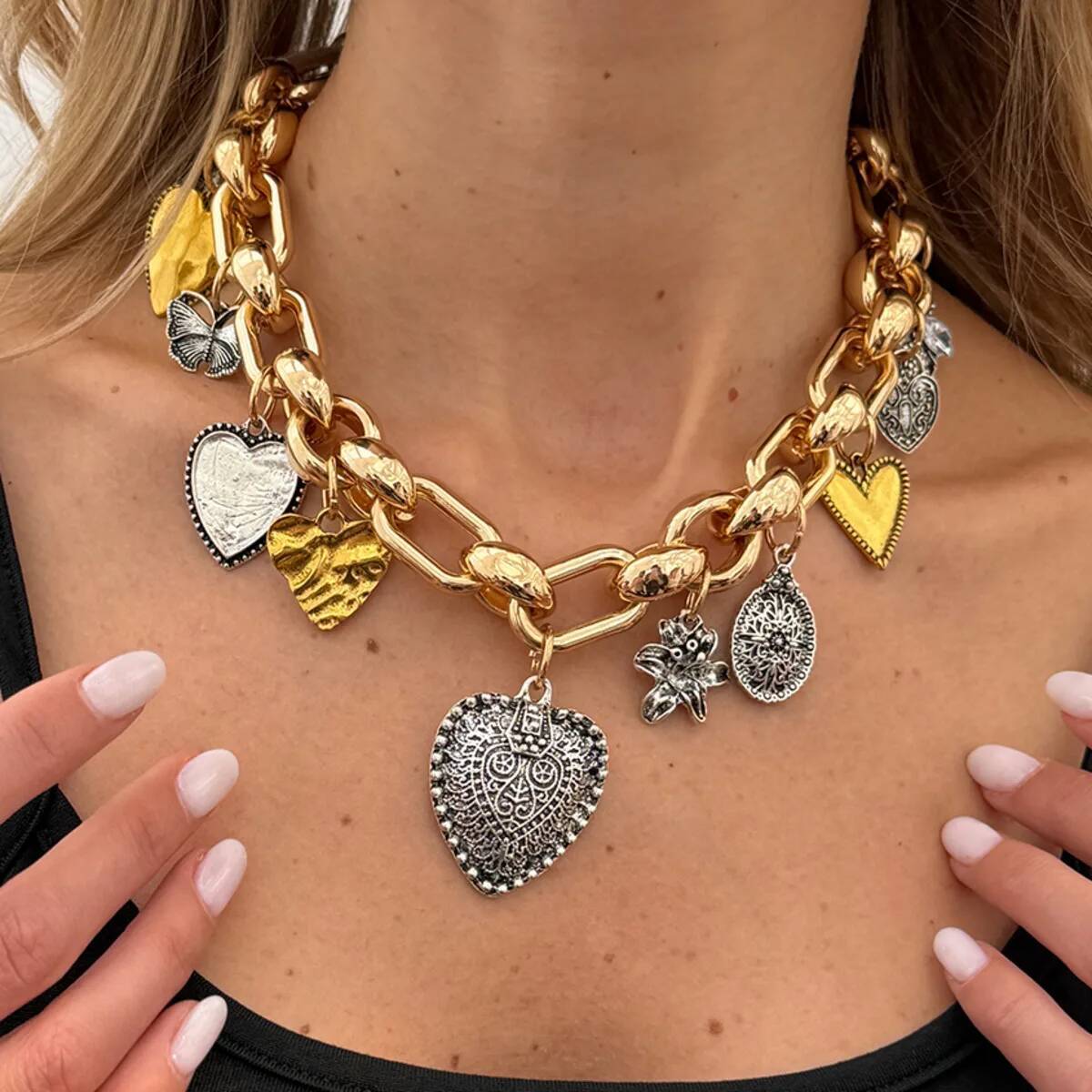 Z Vintage Fashion - IngeSight.Z ​ Collier pendentif cœur fleur