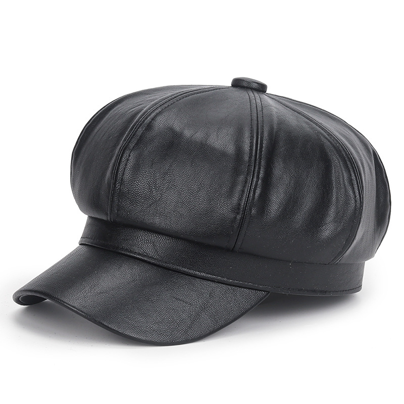 Vintage Fashion Hats - Chapeau d'hiver en cuir PU noir