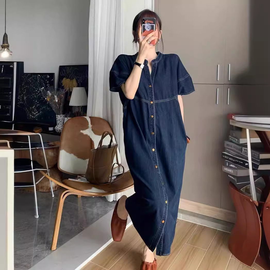V Vintage Fashion - Nouvelle robe longue en jean ample