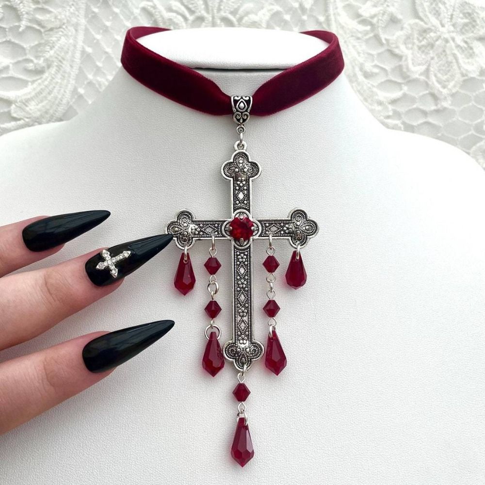 Vintage Fashion Looks - Grand pendentif croix de Style rétro,
