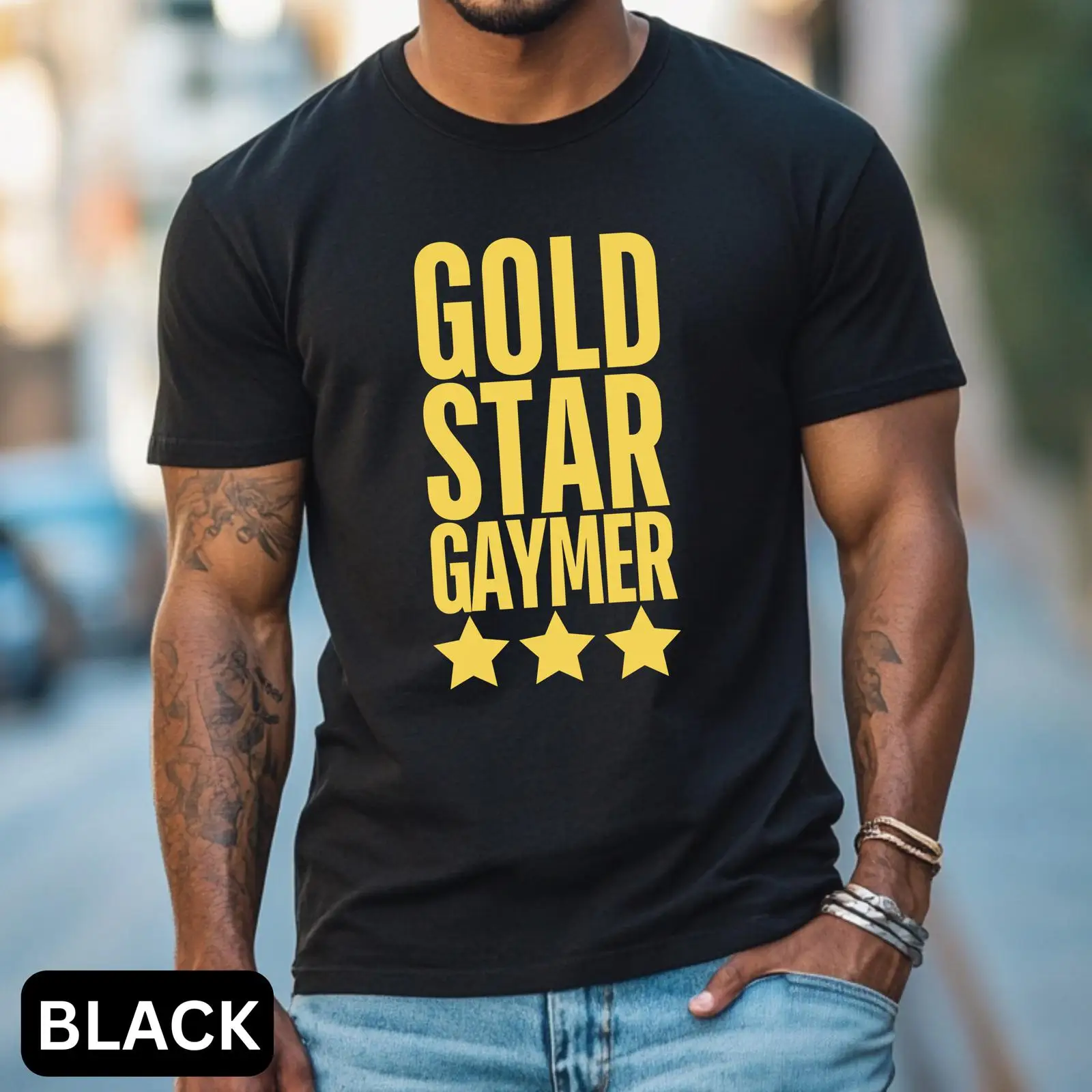 T-shirt Gold Star Gaymer LGBT  - Vintage Queer Fashion avis et prix