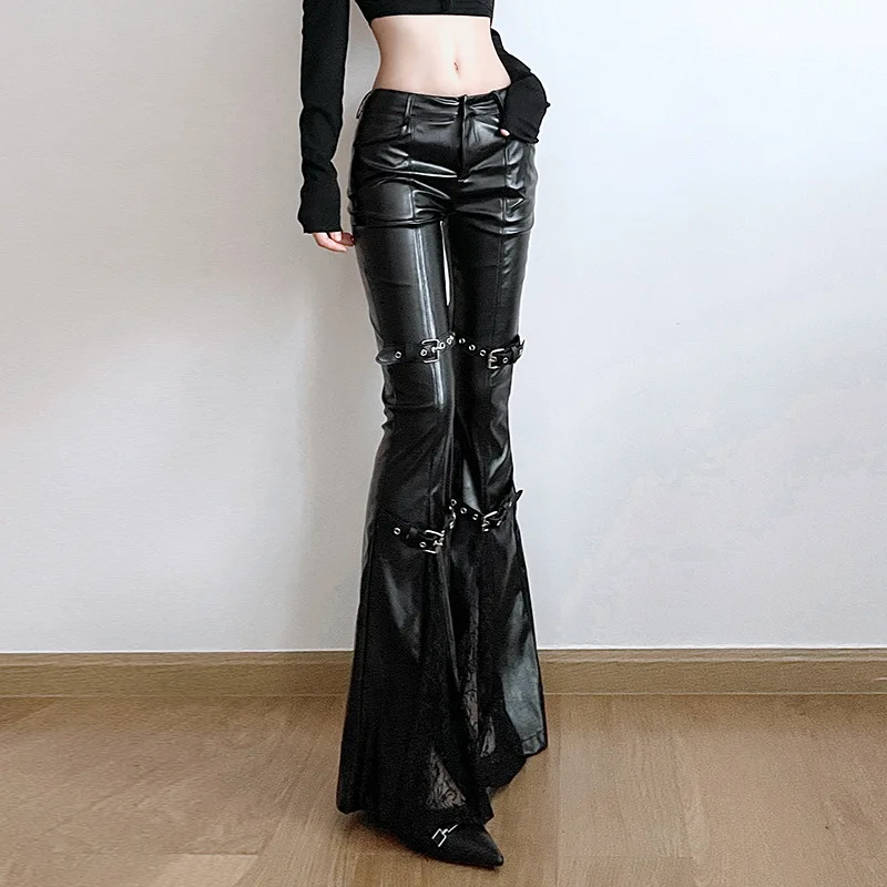 Pantalon évasé en cuir PU pour - Vintage Fashion Aesthetic avis et prix