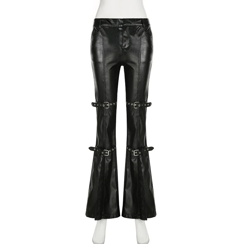 Pantalon évasé en cuir PU pour - Vintage Fashion Aesthetic avis et prix